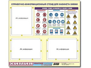 Стенд информационный "Правила техники безопасности в кабинете химии" (75х70, 3 кармана) - fgospostavki.ru - Нижний Тагил
