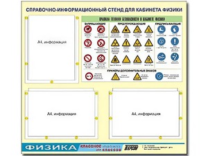 Стенд информационный "Правила техники безопасности в кабинете физики" (75*70, 3 кармана) - fgospostavki.ru - Нижний Тагил