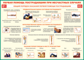 Таблица "Общий порядок оказания первой помощи пострадавшим" (100х140 сантиметров, винил) - fgospostavki.ru - Нижний Тагил