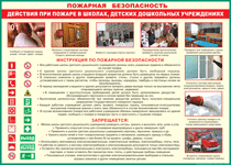 Таблица "Действия при пожаре в школах, детских дошкольных учреждениях" (100х140 сантиметров, винил) - fgospostavki.ru - Нижний Тагил